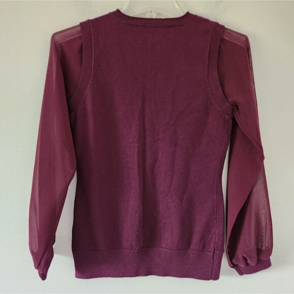 KAREN MILLEN | V-neck Sweater Vest Chiffon Sleeves Burgundy Red Sz S - Picture 3 of 7